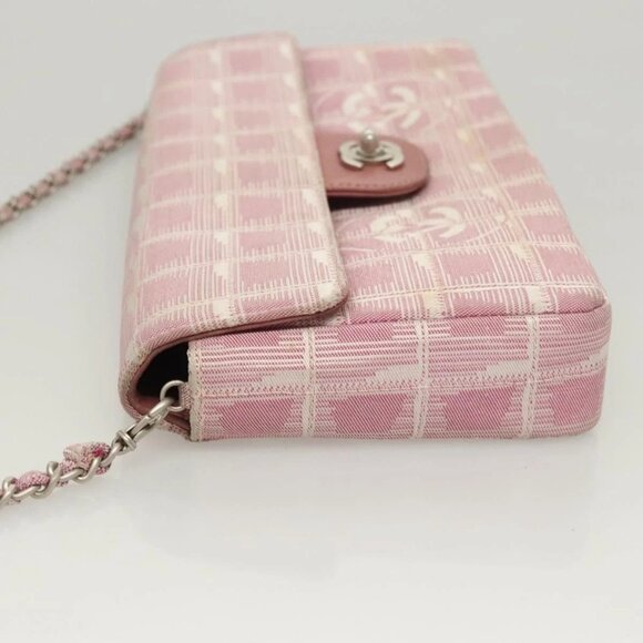 CHANEL New Travel line Choco Bar Chain Shoulder Bag Nylon Pink CC Auth 121966 - Picture 4 of 16